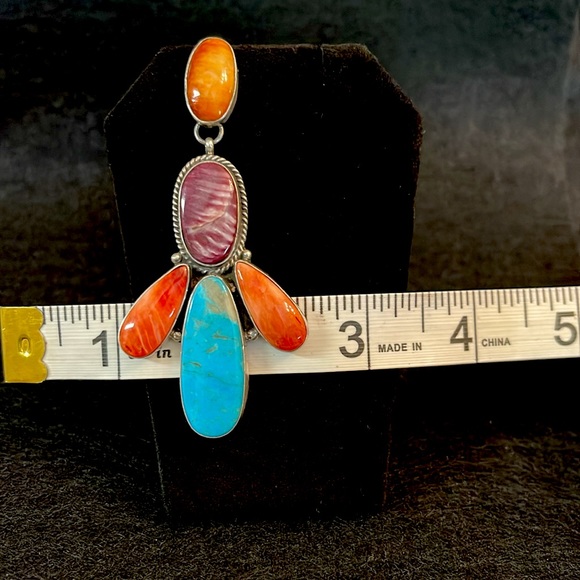 🌈 AUTHENTIC STERLING SILVER TUEQUOISE & SPINY EARRINGS - Picture 10 of 11